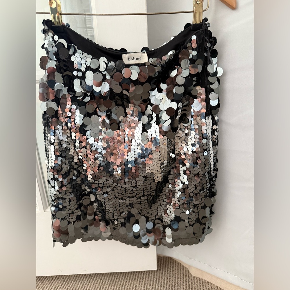 Bohme Black and Silver Sequin Mini Skirt